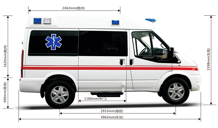 新世代短軸中頂救護車V348監(jiān)護型全尺寸圖